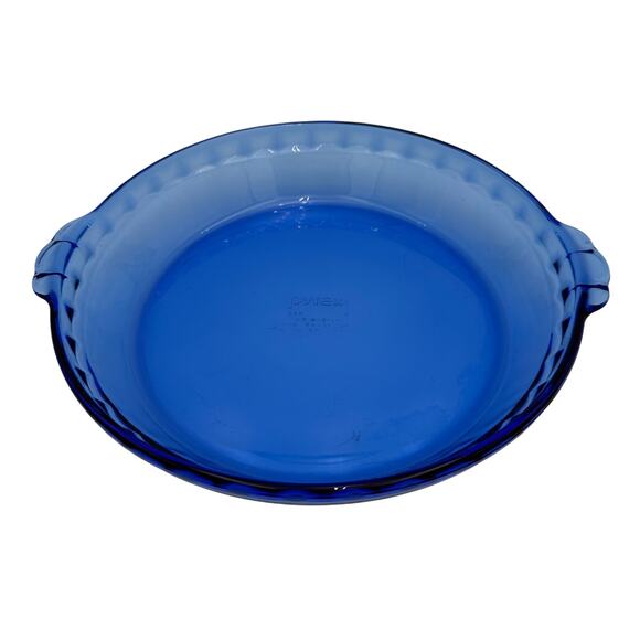 Vintage Pie Plate Pyrex Cobalt Blue 229 11 inch Scalloped Deep Dish - Picture 2 of 5